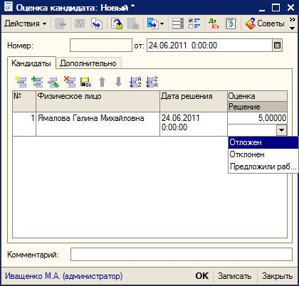  Оценка кандидата